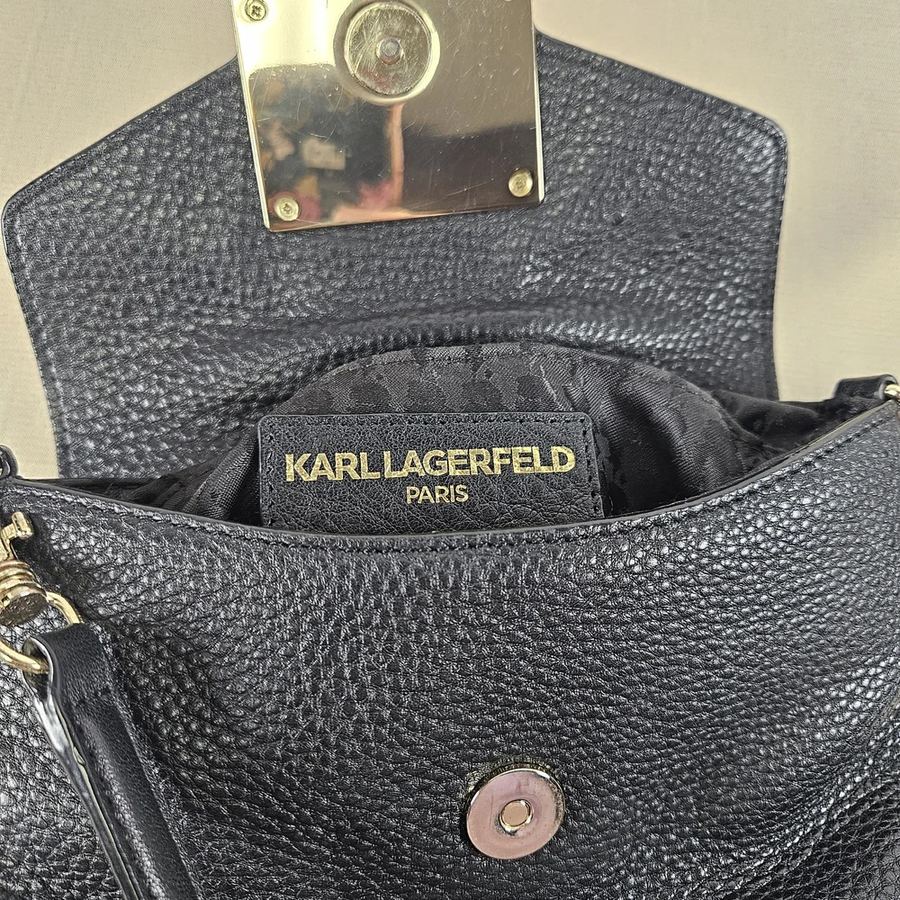 Karl Lagerfeld Black Pebbled Leather Crossbody Bag - Picture 8 of 16